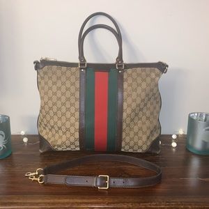 Authentic Vintage Lg Gucci Web Canvas Tote